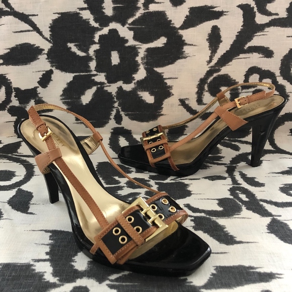 Audrey Brooke Shoes - Blk Patent Audrey Brooke Strappy Heels w/ Buckle